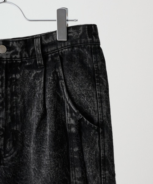 cussil ルーズシルエットフリンジサイドジップデザインワイドデニムパンツ cussil ジーンズ 「cussil/クシル」「12oz」 ルーズシルエット