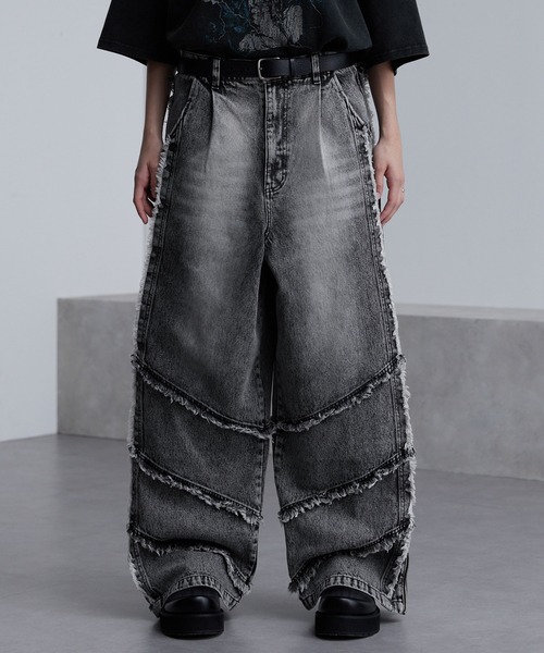 cussil/クシル】【12oz】 ルーズシルエットフリンジサイドジップ