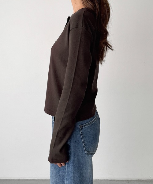 CANAL JEAN（キャナルジーン）の「HARING　ヴィンテージコットンヘンリーロングTシャツ（Tシャツ/カットソー・レディース・ネイビー/ホワイト/グレー/ブラウン/チャコールグレー・ONE SIZE）」の12枚目の写真