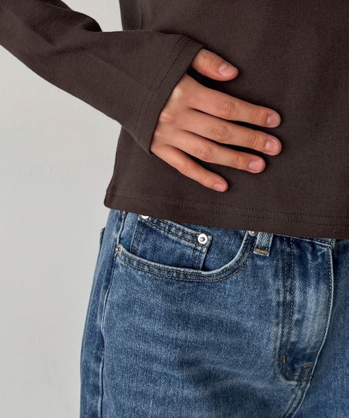 CANAL JEAN（キャナルジーン）の「HARING　ヴィンテージコットンヘンリーロングTシャツ（Tシャツ/カットソー・レディース・ネイビー/ホワイト/グレー/ブラウン/チャコールグレー・ONE SIZE）」の9枚目の写真