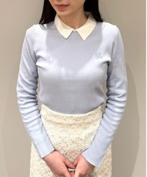 セルフォード　半袖ニット　ブルー シアーオフショルニットプルオーバー(ニットプルオーバー)｜TOPS