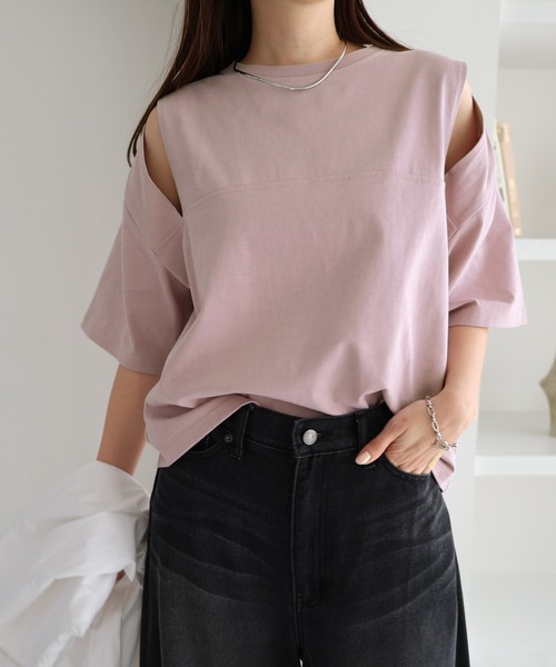 andme(アンドミー)の「汗染み防止カットアウトデザインTシャツ(Tシャツ/カットソー・レディース・ピンク/ネイビー/ブラック/チャコールグレー/杢グレー/オフホワイト/ブラウン・M)」の22枚目の写真