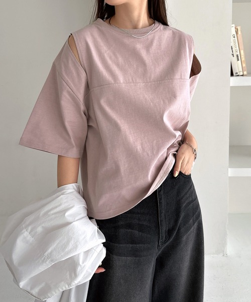 andme(アンドミー)の「汗染み防止カットアウトデザインTシャツ(Tシャツ/カットソー・レディース・ピンク/ネイビー/ブラック/チャコールグレー/杢グレー/オフホワイト/ブラウン・M)」の10枚目の写真