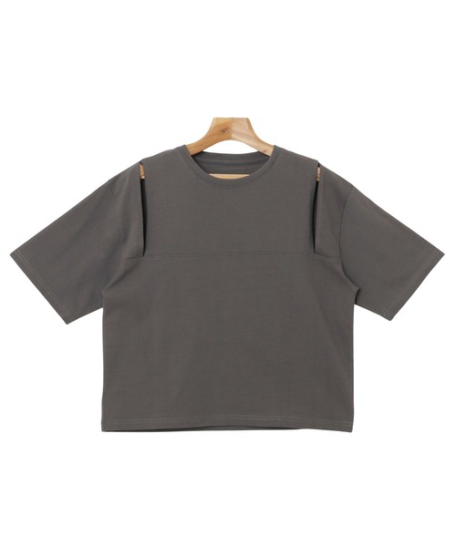 andme(アンドミー)の「汗染み防止カットアウトデザインTシャツ(Tシャツ/カットソー・レディース・ピンク/ネイビー/ブラック/チャコールグレー/杢グレー/オフホワイト/ブラウン・M)」の15枚目の写真