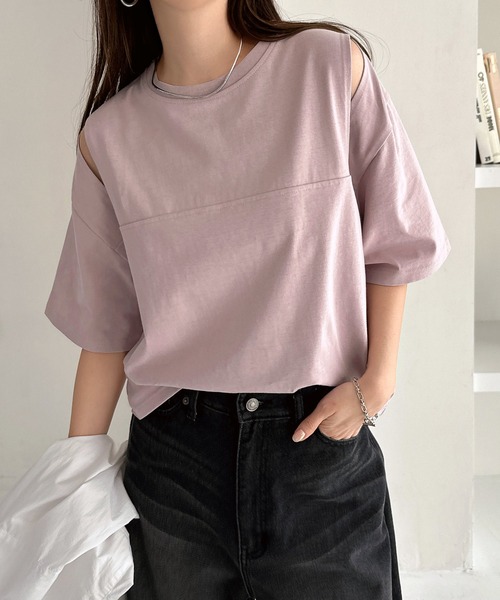 andme(アンドミー)の「汗染み防止カットアウトデザインTシャツ(Tシャツ/カットソー・レディース・ピンク/ネイビー/ブラック/チャコールグレー/杢グレー/オフホワイト/ブラウン・M)」の18枚目の写真