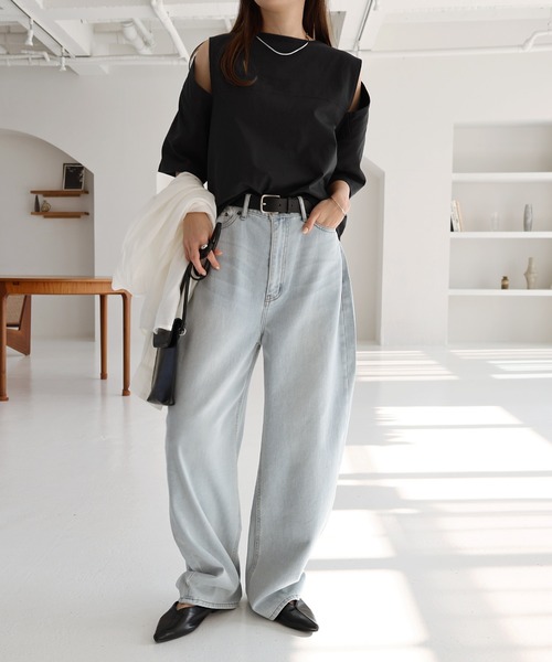 andme(アンドミー)の「汗染み防止カットアウトデザインTシャツ(Tシャツ/カットソー・レディース・ピンク/ネイビー/ブラック/チャコールグレー/杢グレー/オフホワイト/ブラウン・M)」の8枚目の写真