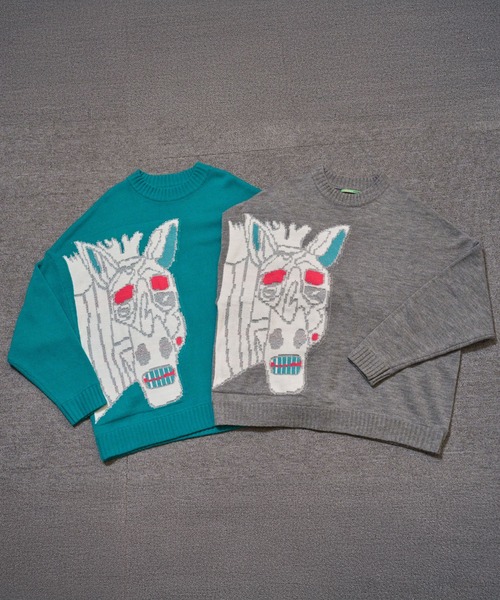 ニット・セーター IONSEOUL Zebra Mohair V Knit BBU574 Evisen Skateboards EVISEN ZEN AKU MOHAIR CREW KNIT エビセン