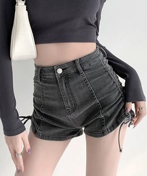 サイドシャーリングデニムショートパンツ