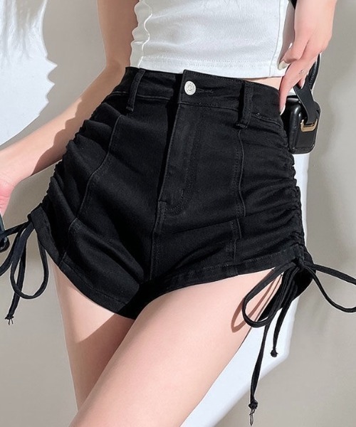 セール】サイドシャーリングデニムショートパンツ（デニムパンツ