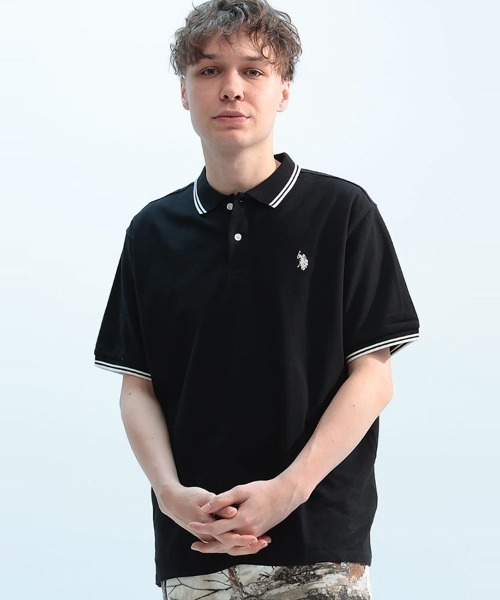 U.S. POLO ASSN.(ユーエスポロアッスン)の「U.S. POLO ASSN. 鹿の子 ライン 半袖 ポロシャツ PLM42114(ポロシャツ・メンズ・アイボリー/ネイビー/ブラック×ホワイト/ブラック×ゴールド/ダークブラウン/グリーン・M/L/LL)」の3枚目の写真