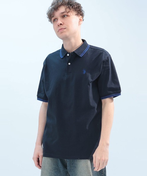 U.S. POLO ASSN.(ユーエスポロアッスン)の「U.S. POLO ASSN. 鹿の子 ライン 半袖 ポロシャツ PLM42114(ポロシャツ・メンズ・アイボリー/ネイビー/ブラック×ホワイト/ブラック×ゴールド/ダークブラウン/グリーン・M/L/LL)」の1枚目の写真