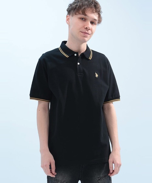 U.S. POLO ASSN.(ユーエスポロアッスン)の「U.S. POLO ASSN. 鹿の子 ライン 半袖 ポロシャツ PLM42114(ポロシャツ・メンズ・アイボリー/ネイビー/ブラック×ホワイト/ブラック×ゴールド/ダークブラウン/グリーン・M/L/LL)」の4枚目の写真