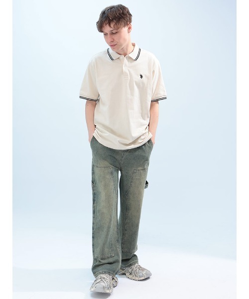 U.S. POLO ASSN.(ユーエスポロアッスン)の「U.S. POLO ASSN. 鹿の子 ライン 半袖 ポロシャツ PLM42114(ポロシャツ・メンズ・アイボリー/ネイビー/ブラック×ホワイト/ブラック×ゴールド/ダークブラウン/グリーン・M/L/LL)」の7枚目の写真