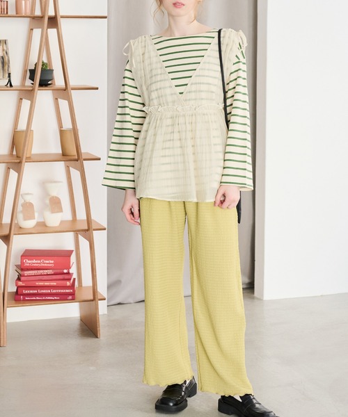 Crisp（クリスプ）の「ミニロゴボーダーTシャツ（Tシャツ/カットソー・レディース・ネイビー/グリーン・FREE）」の3枚目の写真