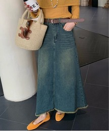 ベルト付きデニムロングスカート