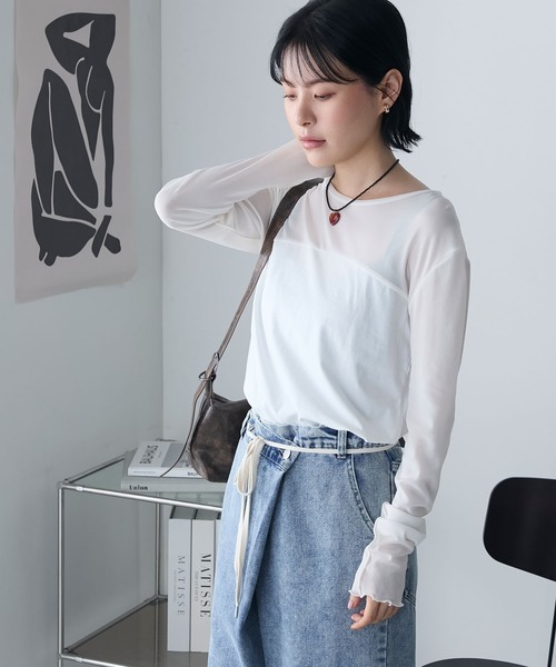 forksy.】異素材ドッキング シアーロングTシャツ forksy.│MONO-MART