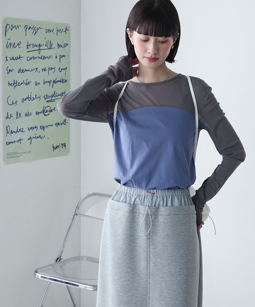 forksy.】異素材ドッキング シアーロングTシャツ forksy.│MONO-MART