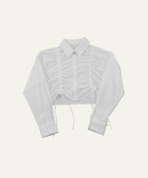 en CAnAF(エンカナフ)の「フロントシャーリング リボン ショート シャツ(シャツ/ブラウス・レディース・オフホワイト/ブルー/スカイブルー系1・フリー)」の14枚目の写真