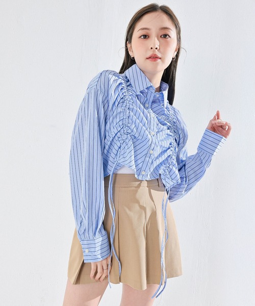 en CAnAF(エンカナフ)の「フロントシャーリング リボン ショート シャツ(シャツ/ブラウス・レディース・オフホワイト/ブルー/スカイブルー系1・フリー)」の22枚目の写真