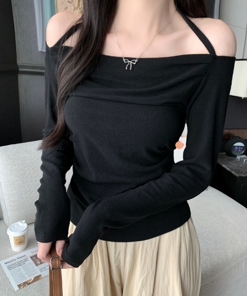 Teem Store(チームストア)の「ホルターネック オフショルスリムロンT(Tシャツ/カットソー・レディース・ピンク/ホワイト/ブラック/ブルー・F)」の11枚目の写真