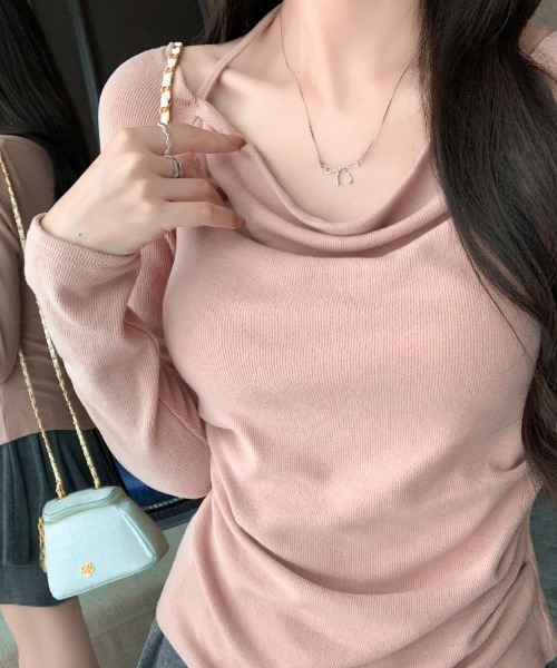 Teem Store(チームストア)の「ホルターネック オフショルスリムロンT(Tシャツ/カットソー・レディース・ピンク/ホワイト/ブラック/ブルー・F)」の18枚目の写真
