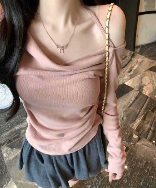 Teem Store(チームストア)の「ホルターネック オフショルスリムロンT(Tシャツ/カットソー・レディース・ピンク/ホワイト/ブラック/ブルー・F)」の20枚目の写真