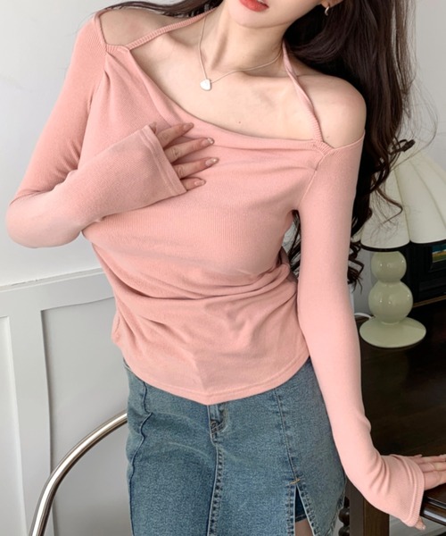 Teem Store(チームストア)の「ホルターネック オフショルスリムロンT(Tシャツ/カットソー・レディース・ピンク/ホワイト/ブラック/ブルー・F)」の21枚目の写真