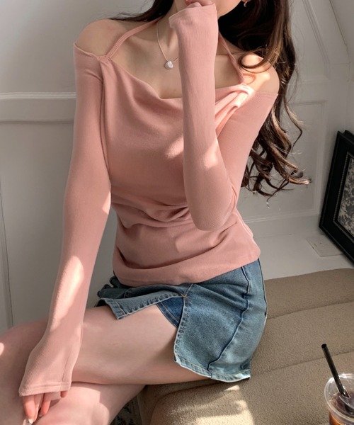 Teem Store(チームストア)の「ホルターネック オフショルスリムロンT(Tシャツ/カットソー・レディース・ピンク/ホワイト/ブラック/ブルー・F)」の22枚目の写真