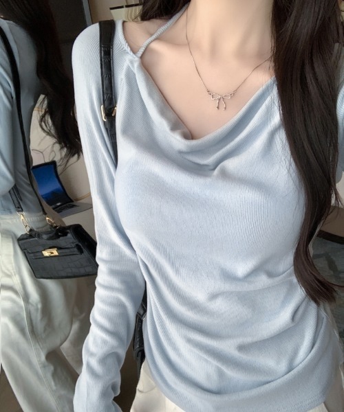 Teem Store(チームストア)の「ホルターネック オフショルスリムロンT(Tシャツ/カットソー・レディース・ピンク/ホワイト/ブラック/ブルー・F)」の13枚目の写真