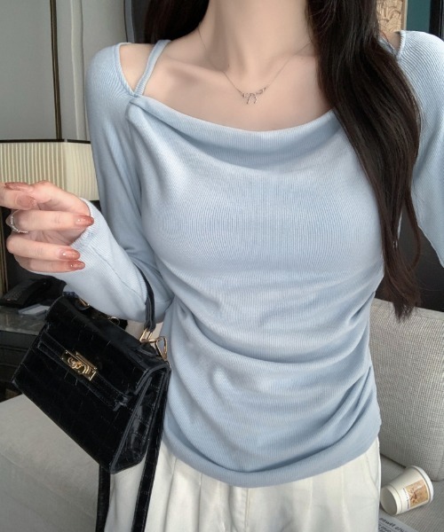 Teem Store(チームストア)の「ホルターネック オフショルスリムロンT(Tシャツ/カットソー・レディース・ピンク/ホワイト/ブラック/ブルー・F)」の14枚目の写真
