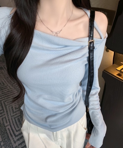 Teem Store(チームストア)の「ホルターネック オフショルスリムロンT(Tシャツ/カットソー・レディース・ピンク/ホワイト/ブラック/ブルー・F)」の15枚目の写真