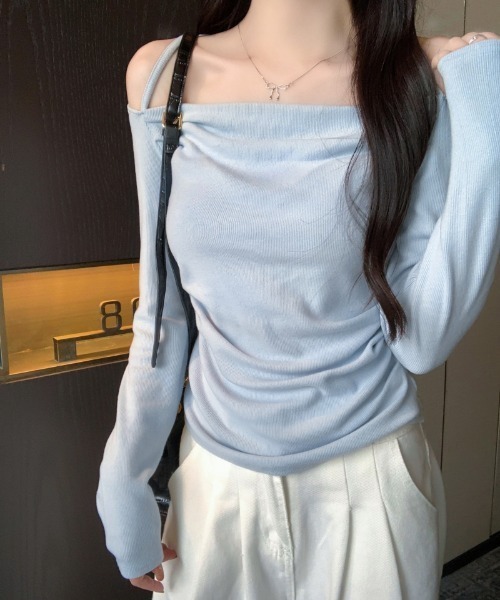 Teem Store(チームストア)の「ホルターネック オフショルスリムロンT(Tシャツ/カットソー・レディース・ピンク/ホワイト/ブラック/ブルー・F)」の17枚目の写真