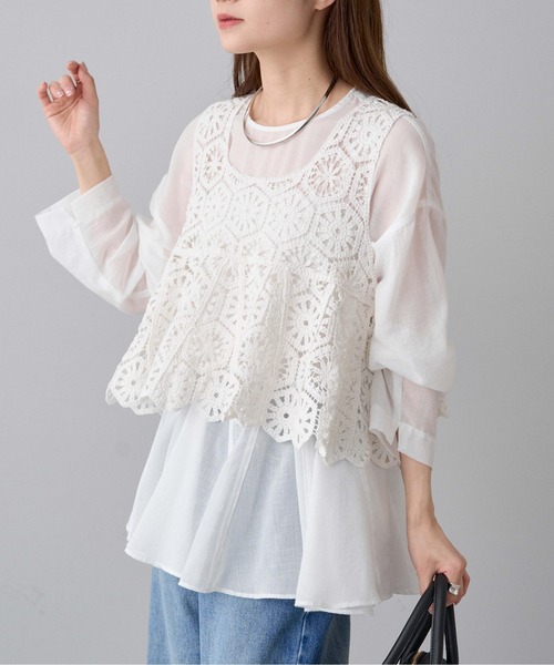 PUAL CE CIN（ピュアルセシン）の「シアーペプラムブラウス（シャツ/ブラウス・レディース・オフホワイト/ブラック・FREE）」の10枚目の写真