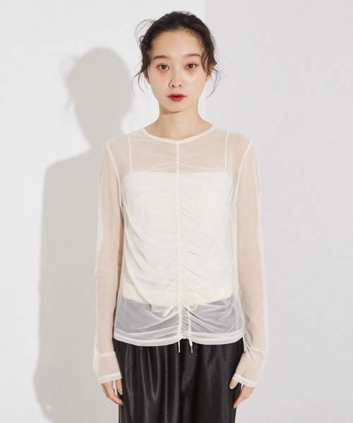 NOMINE（ノミネ）の「フロントシャーリング シアー ロンT（Tシャツ/カットソー・レディース・グレー/ブルー/アイボリー/ブラック・フリー）」の6枚目の写真