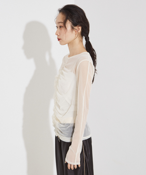 NOMINE（ノミネ）の「フロントシャーリング シアー ロンT（Tシャツ/カットソー・レディース・グレー/ブルー/アイボリー/ブラック・フリー）」の7枚目の写真