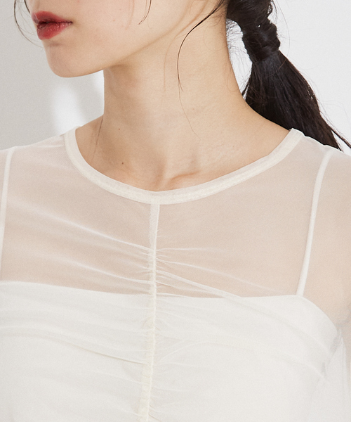 NOMINE（ノミネ）の「フロントシャーリング シアー ロンT（Tシャツ/カットソー・レディース・グレー/ブルー/アイボリー/ブラック・フリー）」の9枚目の写真