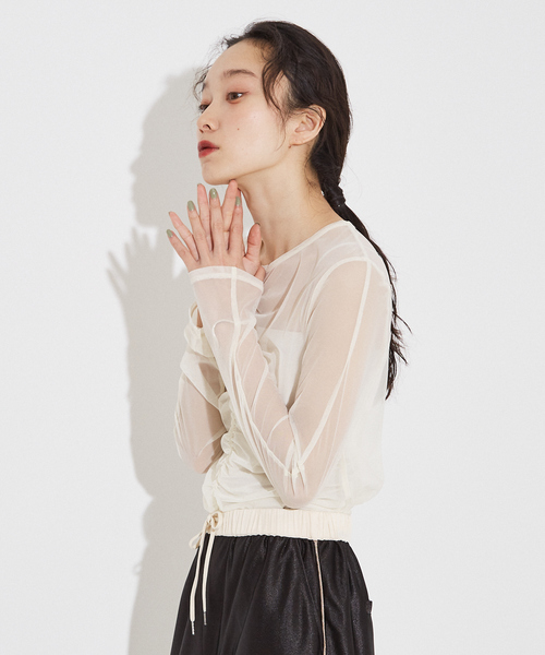 NOMINE（ノミネ）の「フロントシャーリング シアー ロンT（Tシャツ/カットソー・レディース・グレー/ブルー/アイボリー/ブラック・フリー）」の17枚目の写真