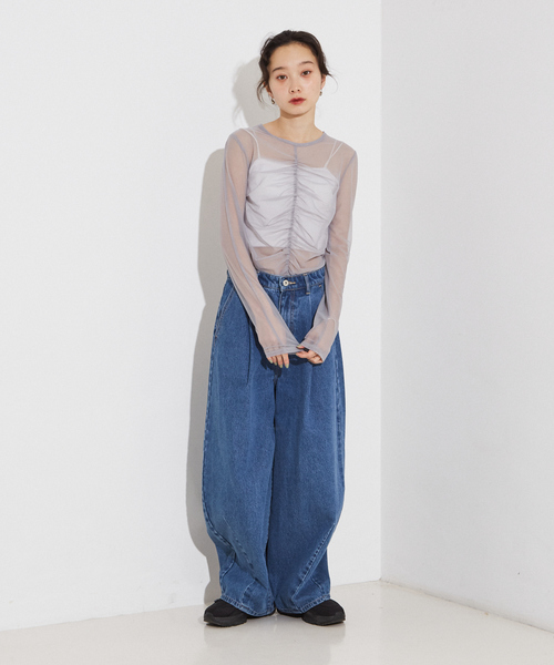 NOMINE（ノミネ）の「フロントシャーリング シアー ロンT（Tシャツ/カットソー・レディース・グレー/ブルー/アイボリー/ブラック・フリー）」の20枚目の写真