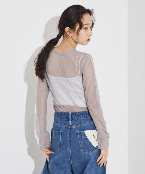 NOMINE（ノミネ）の「フロントシャーリング シアー ロンT（Tシャツ/カットソー・レディース・グレー/ブルー/アイボリー/ブラック・フリー）」の21枚目の写真