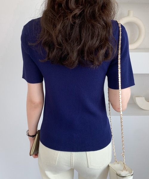 ABITOKYO(アビトーキョー)の「キーネック半袖リブニットトップス(ニット/セーター・レディース・ホワイト/ブラック/ベージュ/ネイビー・L/M)」の16枚目の写真