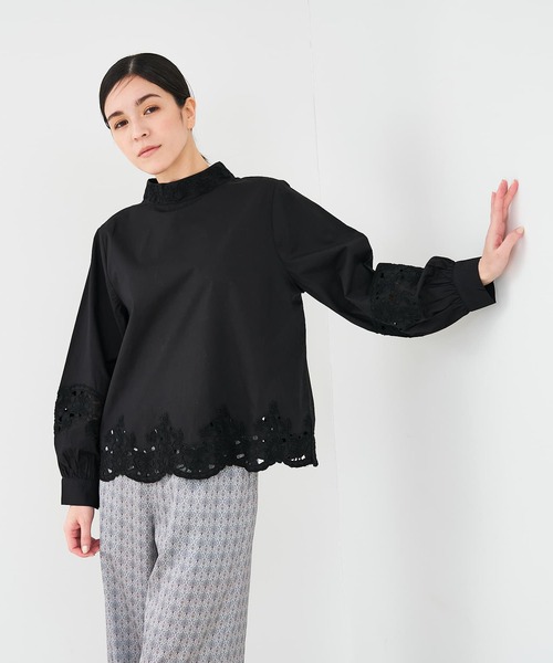 collex(コレックス)の「レース切替スタインドカラーブラウス(シャツ/ブラウス・レディース・ブラック/オフホワイト・フリー)」の13枚目の写真