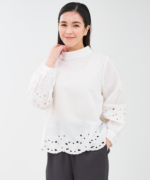 collex(コレックス)の「レース切替スタインドカラーブラウス(シャツ/ブラウス・レディース・ブラック/オフホワイト・フリー)」の14枚目の写真