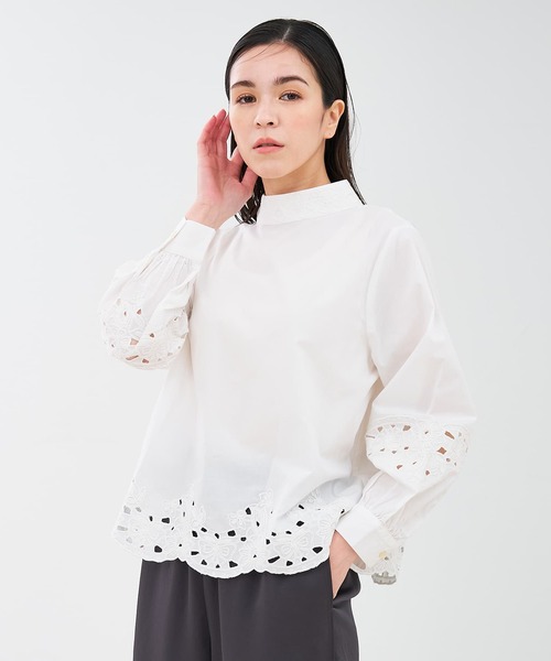 collex(コレックス)の「レース切替スタインドカラーブラウス(シャツ/ブラウス・レディース・ブラック/オフホワイト・フリー)」の15枚目の写真