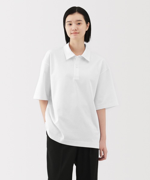 Auralee ホワイト ポロシャツ 五分袖 新品 セール】紳士 涼感UVカットワイド五分袖ポロシャツ（ポロシャツ