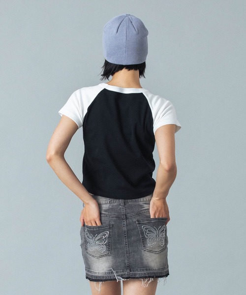 国内配送★X-girl★RHINESTONE ROMAN TYPE LOGO RAGLAN RHINESTONE ROMAN TYPE LOGO RAGLAN S/S BABY TEE｜エックス