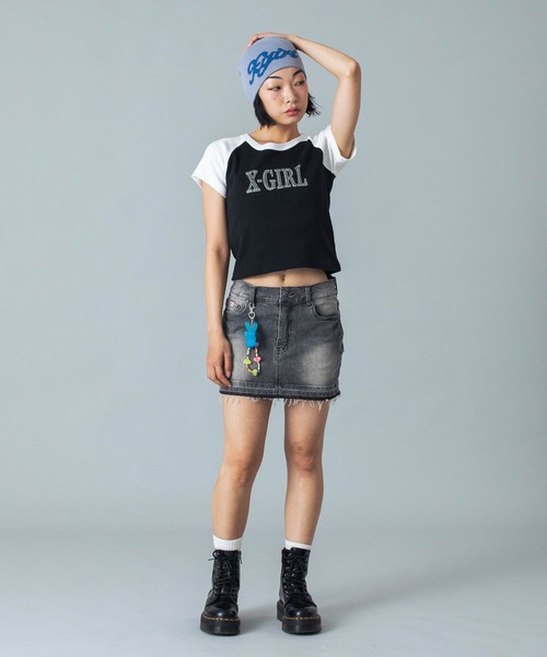 セール】RHINESTONE ROMAN TYPE LOGO RAGLAN S/S BABY TEE（T