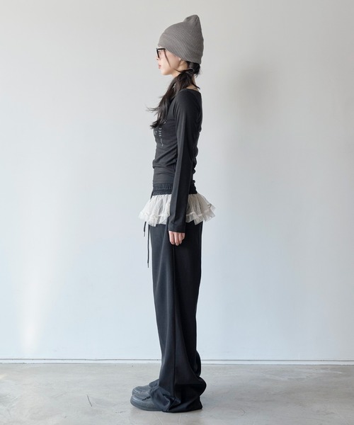 UNE MANSION（ユヌマンション）の「裾ストリングレイヤードドットレーススカート付きワイドシルエット スウェットパンツ（スウェットパンツ・レディース・グレー/ブラック/ベージュ・FREE）」の21枚目の写真