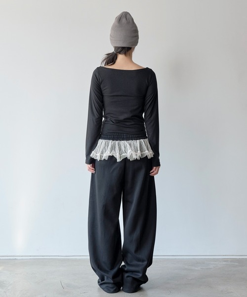 UNE MANSION（ユヌマンション）の「裾ストリングレイヤードドットレーススカート付きワイドシルエット スウェットパンツ（スウェットパンツ・レディース・グレー/ブラック/ベージュ・FREE）」の22枚目の写真
