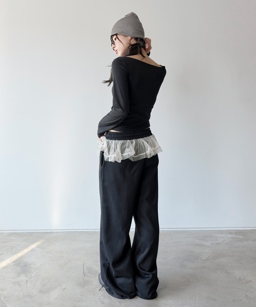 UNE MANSION（ユヌマンション）の「裾ストリングレイヤードドットレーススカート付きワイドシルエット スウェットパンツ（スウェットパンツ・レディース・グレー/ブラック/ベージュ・FREE）」の18枚目の写真