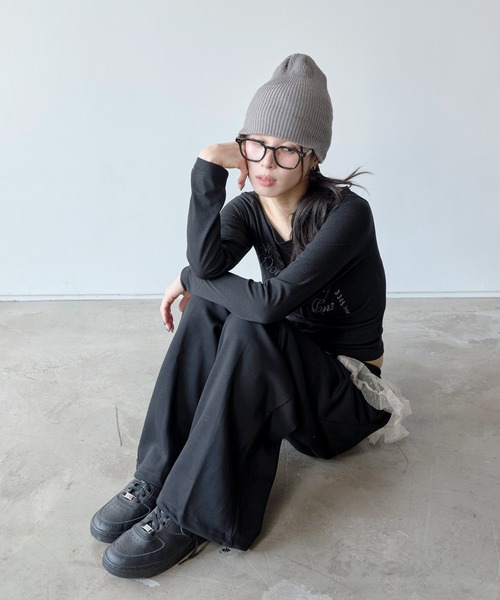 UNE MANSION（ユヌマンション）の「裾ストリングレイヤードドットレーススカート付きワイドシルエット スウェットパンツ（スウェットパンツ・レディース・グレー/ブラック/ベージュ・FREE）」の10枚目の写真